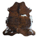 Tricolor cowhide rug, 6'8" x 6'4", shown on white background (CH-060)