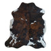 Tricolor cowhide rug, 6'6" x 6'1", shown on white background (CH-063)