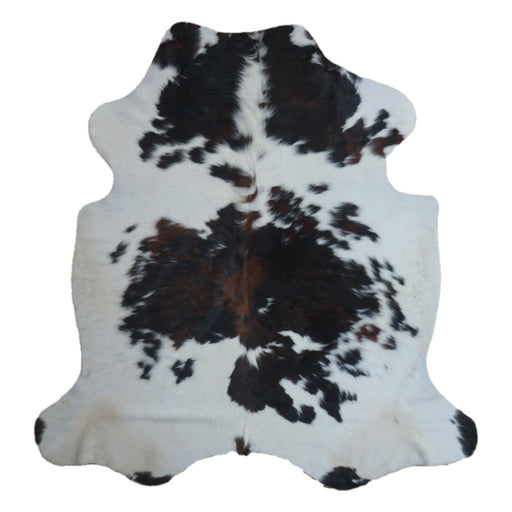 Tricolor cowhide rug, 6'9" x 6'6", shown on white background (CH-064)