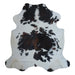 Tricolor cowhide rug, 6'9" x 6'6", shown on white background (CH-064)