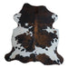 Tricolor cowhide rug, 7'3" x 6'10", shown on white background (CH-065)