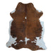 Tricolor cowhide rug, 7'2" x 6', shown on white background (CH-066)