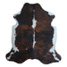 Tricolor cowhide rug, 7'3" x 6'6", shown on white background (CH-067)