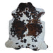 Tricolor cowhide rug, 7' x 6'2", shown on white background (CH-069)