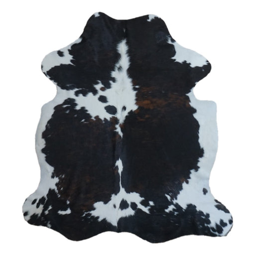 Tricolor cowhide rug, 6'1" x 5'8", shown on white background (CH-072)