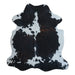 Tricolor cowhide rug, 6'1" x 5'8", shown on white background (CH-072)