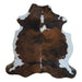 Tricolor cowhide rug, 6'7" x 6'3", shown on white background (CH-073)