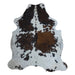 Tricolor cowhide rug, 7'2" x 6'3", shown on white background (CH-074)