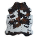Tricolor cowhide rug, 6'7" x 5'10", shown on white background (CH-075)