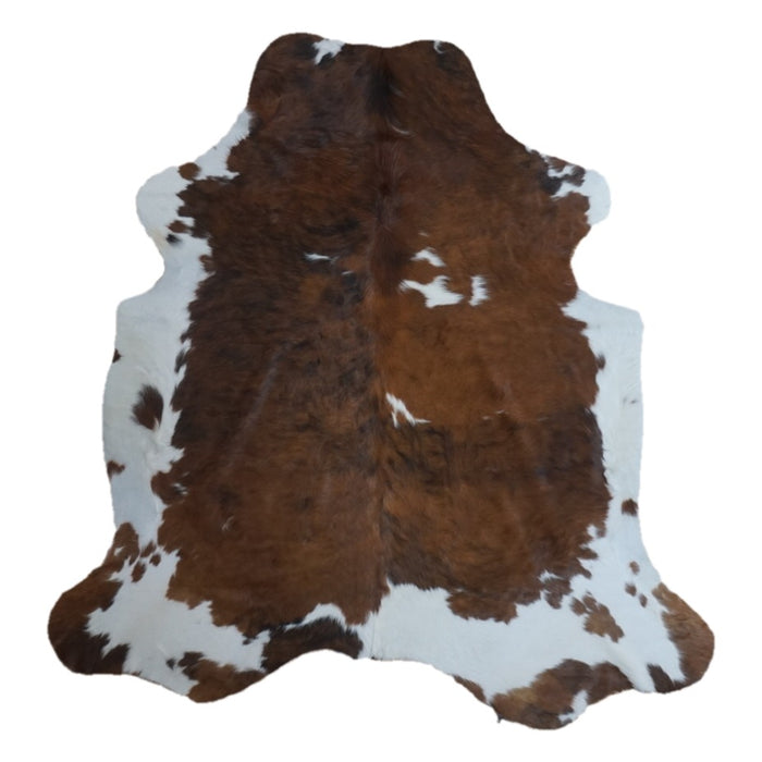 Tricolor cowhide rug, 6'8" x 6'5", shown on white background (CH-077)