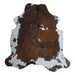 Tricolor cowhide rug, 6'8" x 6'5", shown on white background (CH-077)