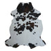 Tricolor cowhide rug, 7' x 6'2", shown on white background (CH-078)