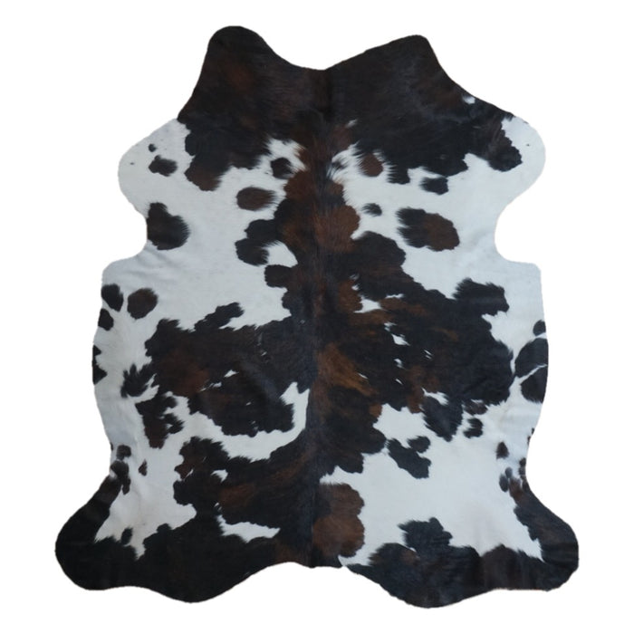 Tricolor cowhide rug, 7'1" x 6'4", shown on white background (CH-079)