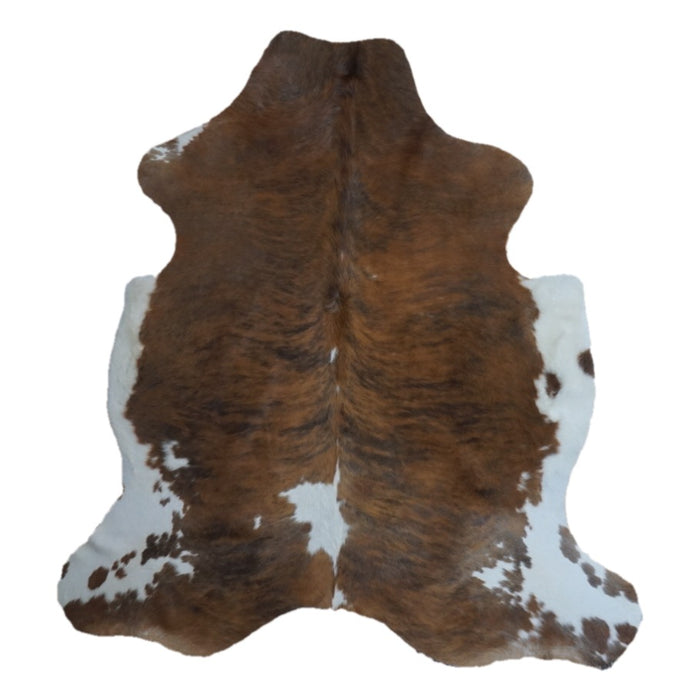 Tricolor cowhide rug, 6'7" x 6'1", shown on white background (CH-080)