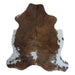 Tricolor cowhide rug, 6'7" x 6'1", shown on white background (CH-080)