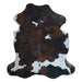Tricolor cowhide rug, 7'3" x 6'7", shown on white background (CH-082)