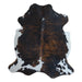 Tricolor cowhide rug, 6'10" x 6'1", shown on white background (CH-084)