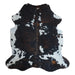 Tricolor cowhide rug, 6'10" x 6'4", shown on white background (CH-085)