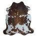 Tricolor cowhide rug, 7'1" x 6'5", shown on white background (CH-086)