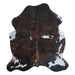 Tricolor cowhide rug, 6'9" x 5'10", shown on white background (CH-087)
