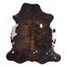 Tricolor cowhide rug, 6'10" x 6'1", shown on white background (CH-090)