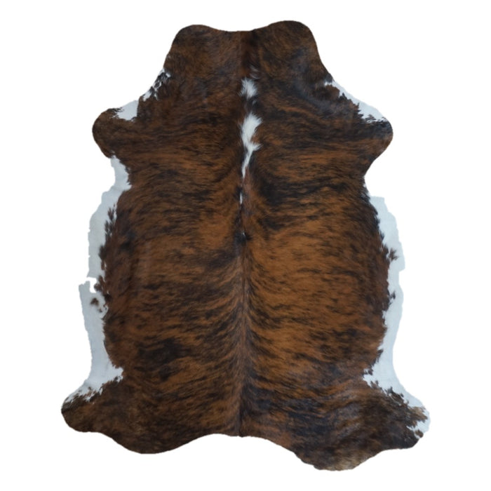 Tricolor cowhide rug, 6'11" x 5'9", shown on white background (CH-091)