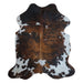 Tricolor cowhide rug, 6'11" x 6'2", shown on white background (CH-092)