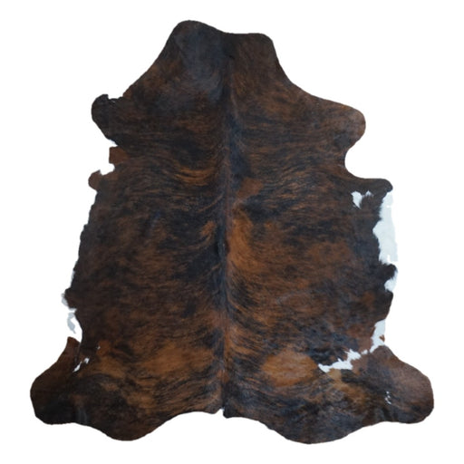 Tricolor cowhide rug, 6'9" x 6'5", shown on white background (CH-093)