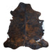 Tricolor cowhide rug, 6'9" x 6'5", shown on white background (CH-093)