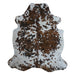 Tricolor cowhide rug, 7'4" x 6'5", shown on white background (CH-094)