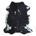 Tricolor cowhide rug, 6'9" x 6', shown on white background (CH-095)