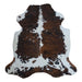 Tricolor cowhide rug, 6'6" x 6'3", shown on white background (CH-096)