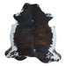 Tricolor cowhide rug, 6'9" x 6'4", shown on white background (CH-098)