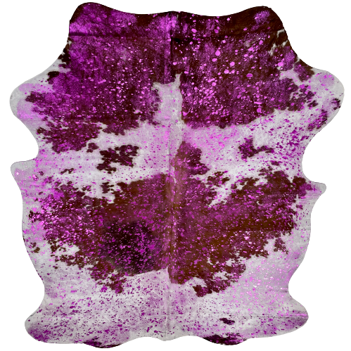 Brown and White Colombian Cowhide with a  Fuchsia Metallic Acid Wash - 5'6" x 4'7" (COAW414)