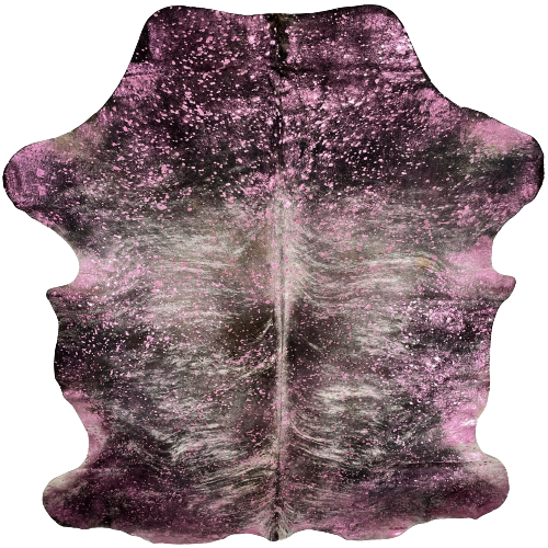 Gray Colombian Brindle Cowhide w/ Metallic Pink Acid Wash:  gray, black, and white, brindle cowhide that has been treated with a pink, metallic acid wash - 7'2" x 5'5" (COAW416)