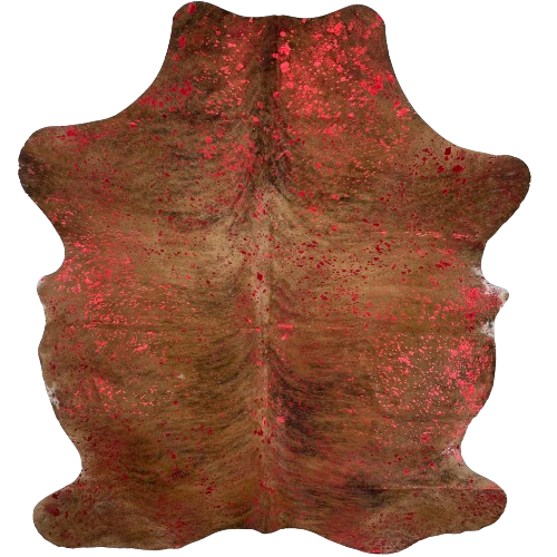 Light Brown and Black Colombian Brindle Cowhide w/ Red Acid Wash - 7'3" x 5'7' (COAW427)