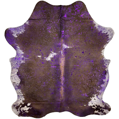 Large Brown and White Colombian Cowhide a metallic, Purple Acid Wash - 7'6" x 5'10" (COAW430)