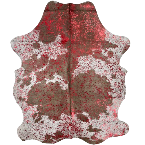Red Acid Wash on Brown and White Colombian Cowhide  - 6'2" x 4'9" (COAW434)