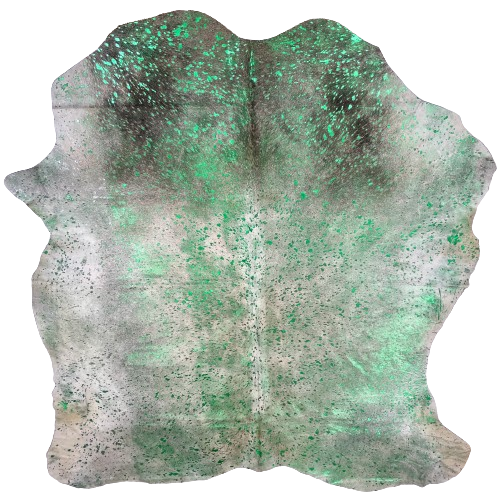 Green Acid Wash on Large Light Gray Colombian Cowhide - 7'9" x 6'6" (COAW435)