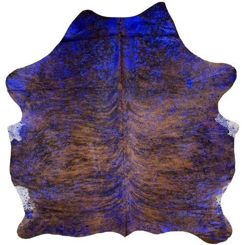 Royal Blue Acid Wash on Colombian Brown & Black Brindle Cowhide - 6'3" x 5'11" (COAW465)