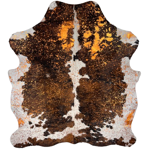 Colombian Tricolor Cowhide with an Orange Metallic Acid Wash - 6'11" x 5'10" (COAW471)