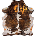 Colombian Tricolor Cowhide with an Orange Metallic Acid Wash - 6'11" x 5'10" (COAW471)