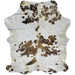 Tricolor Colombian Cowhide w/ Gold Acid Wash: off-white with spots that have a mix of brown and black, and it has been treated with a gold, metallic acid wash - 7'1" x 5'4"(COAW479)