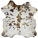 Tricolor Colombian Cowhide w/ Gold Acid Wash: white with spots that have a mix of brown and black, and it has been treated with a gold, metallic acid wash - 6'10" x 5'11" (COAW480)