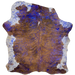 Large Brown and Black Colombian Brindle Cowhide with a metallic Royal Blue Acid Wash - 7'9" x 5'9" (COAW500)