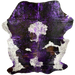 Large Colombian Tricolor Cowhide w/ Purple Acid Wash: black with large, brown and white spots, and it has been treated with a metallic, purple acid wash - 7'5" x 5'9" (COAW512)