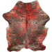 Brown and White Speckled Colombian Cowhide w/ Red Acid Wash: brown with white speckles, and it has been treated with a red, metallic acid wash - 7'4" x 5'9" (COAW513)