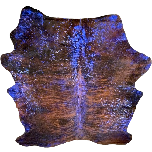 XXL Brown and Black Colombian Brindle Cowhide w/ Blue Acid Wash - 8'7" x 6'8" (COAW514)