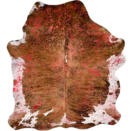 Tricolor Colombian Cowhide w/ Red Acid Wash - 6'11" x 5'5" (COAW515)