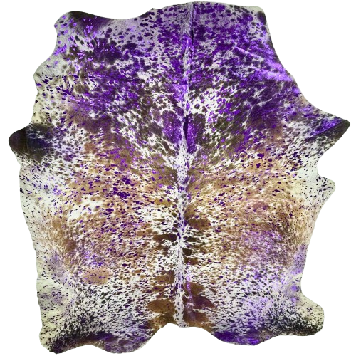 Large Tricolor Speckled Colombian Cowhide w/ Purple Acid Wash - 7'7" x 6'3" (COAW516)